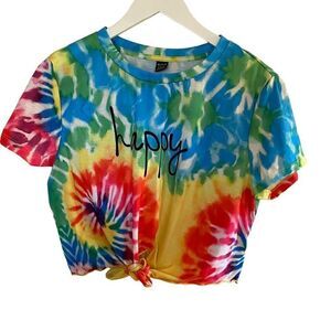 Shein tie dye cropped short sleeve shirt graphic happy XL